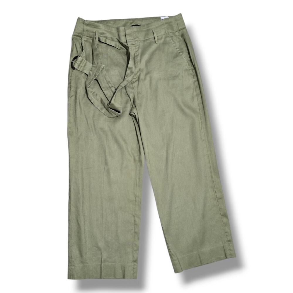 Banana Republic Olive Green Linen Cotton Belted Wide Leg Crop Pants 12S Short